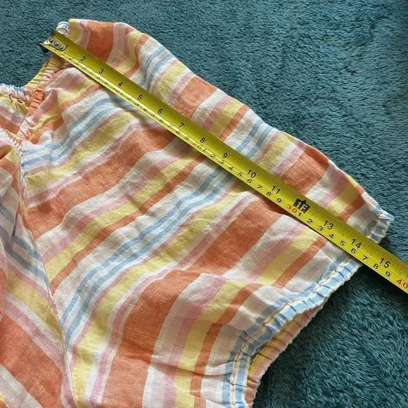 Talbots Women's 3X Plus Linen Short Puff Sleeves Striped Top Square Neck Smock - Picture 5 of 16